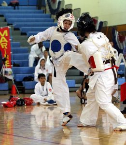 Martial Arts Kicks - Picture of two martial artists sparring in a gym